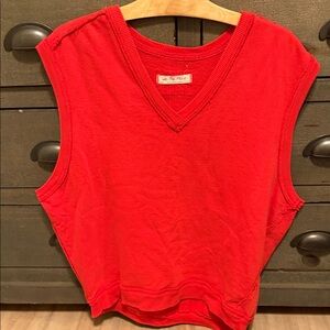 Free People Red V-Neck Top/Sweatshirt Vest